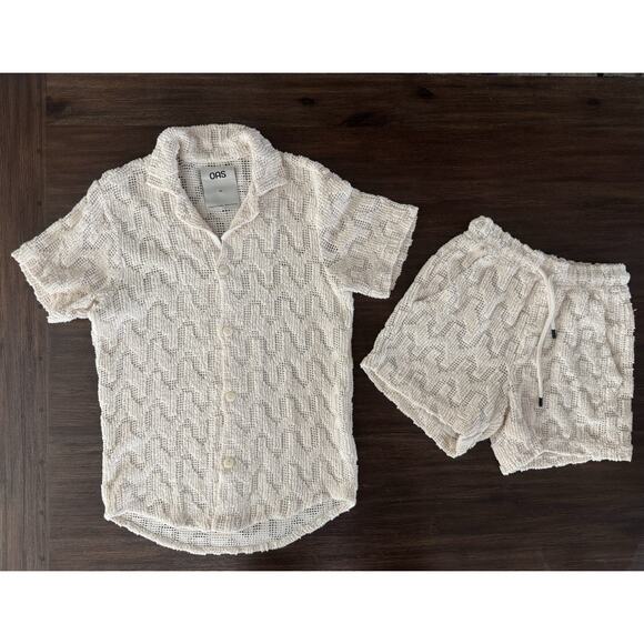 OAS Other - OAS Atlas Cuba Crochet Shirt Shorts Set XS Cream Resort Cabana Beach Camp Unisex